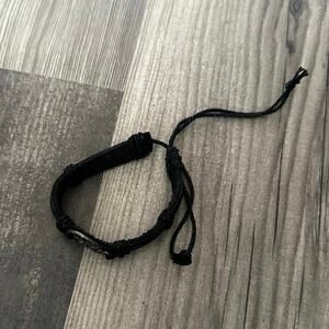 No brand black faux leather tree charmed bracelet